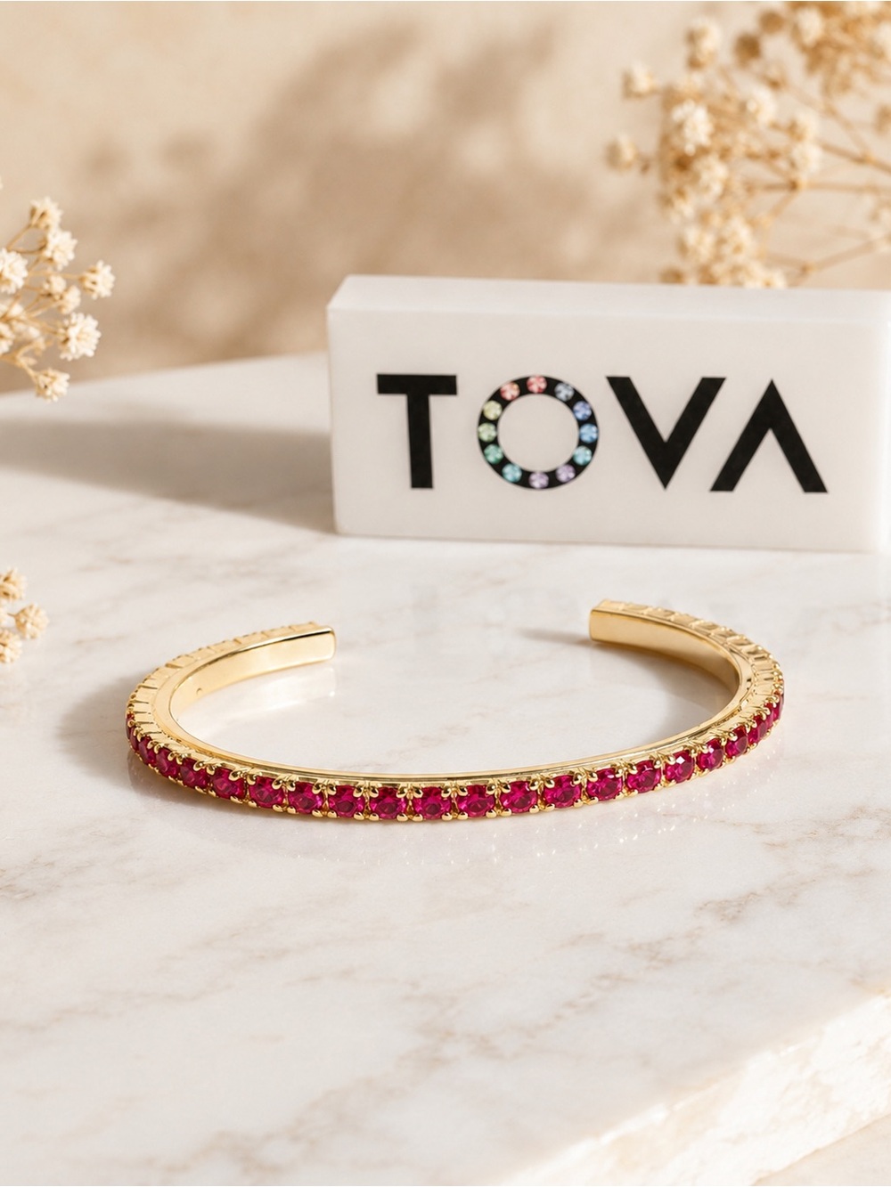 TOVA RAE Stackable Gold CUFF with 
Fuchsia stones